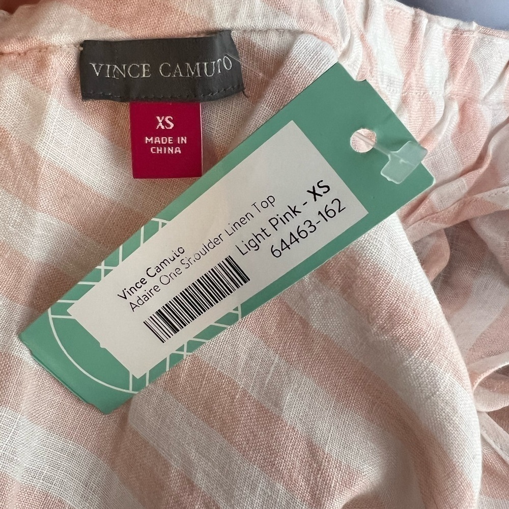 NWT Vince Camuto Womens X Small Linen Pink Stripe Adair One Shoulder Top XS - Picture 7 of 11